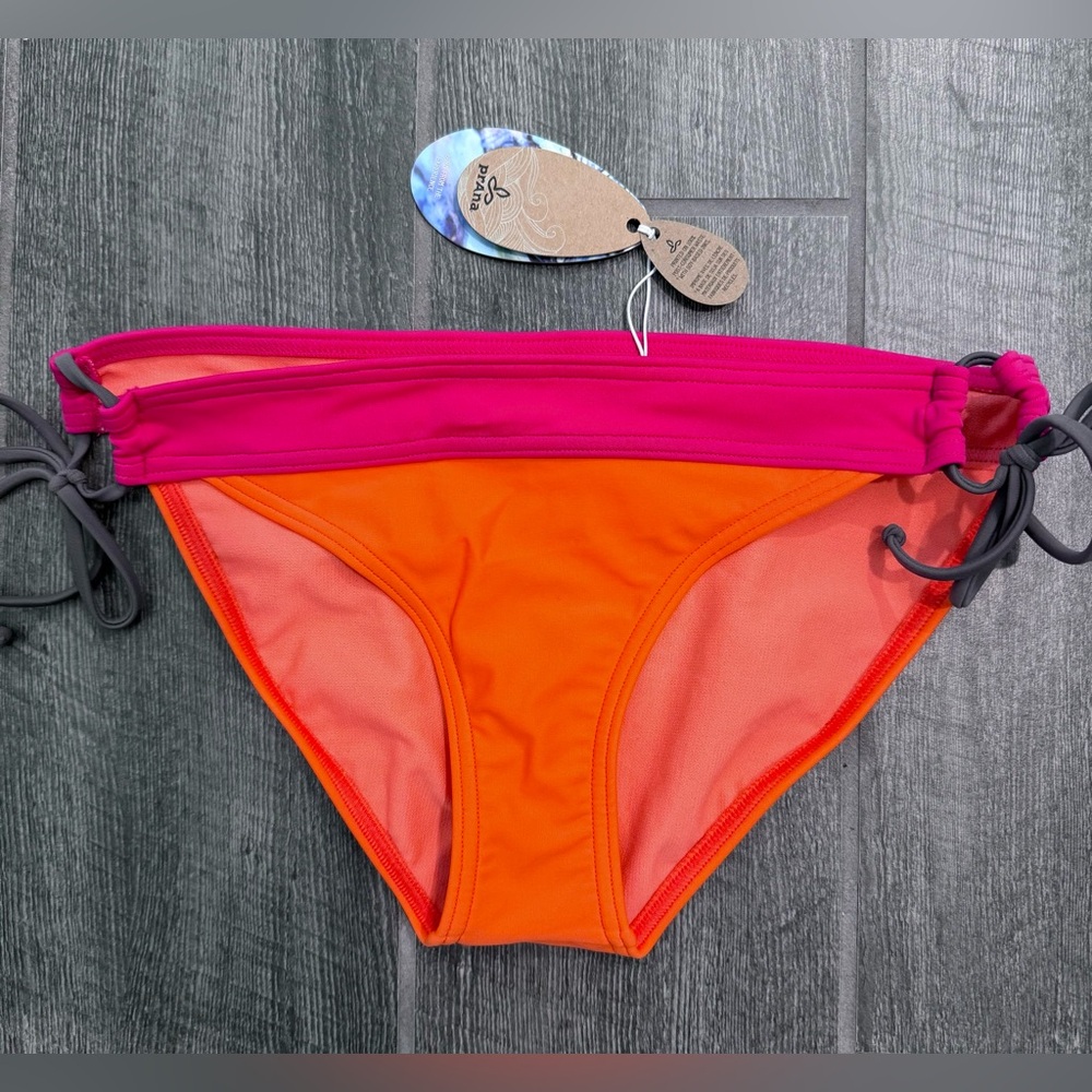 T14 PrAna Women's Saba Swim Bottoms - Electric Orange XS Hispter Side Tie NWT‎